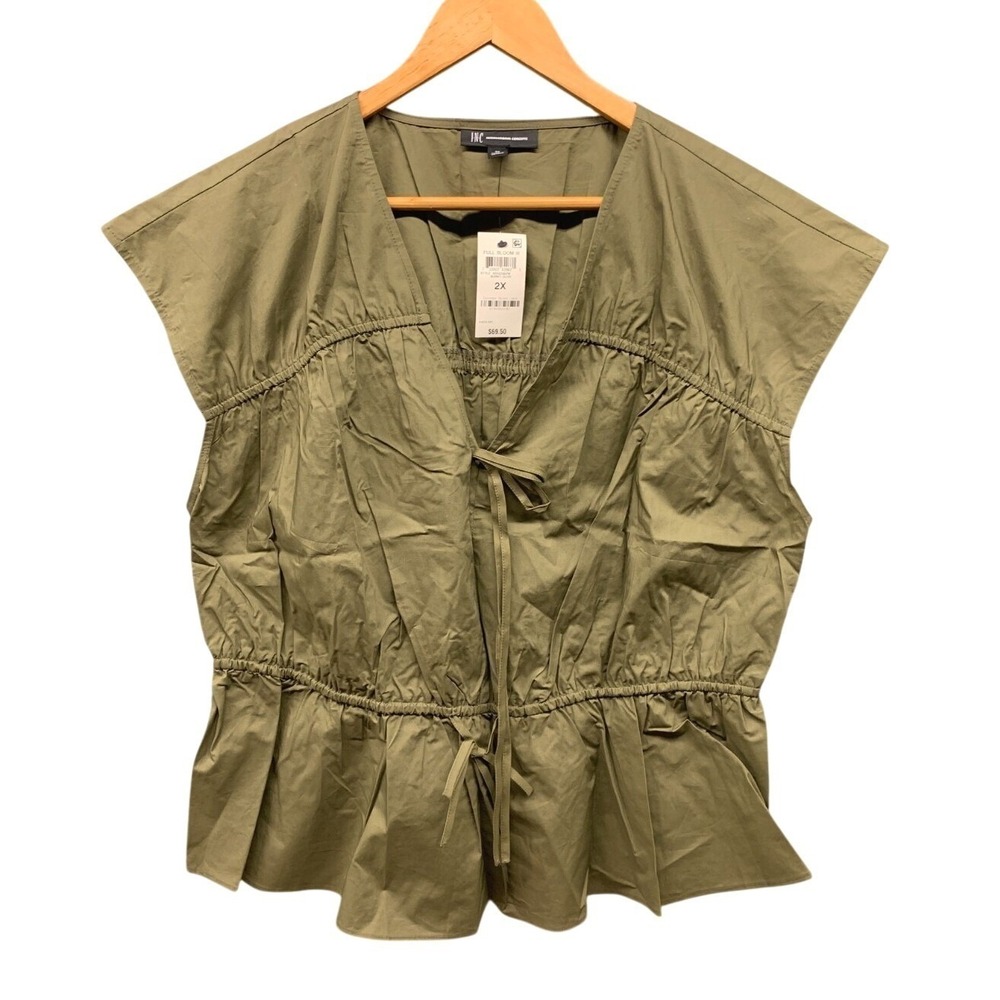 INC International Concepts Tie Front Peplum Blouse Womens Size 2X Green Top NWT